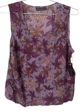 Vintage Action Wear Top Size Large Floral Textured Eggplant Deadstock Boho NEW